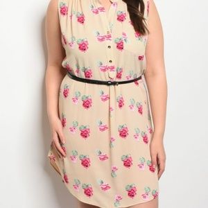Cameron Sand with Floral Printed Sleeveless Dress